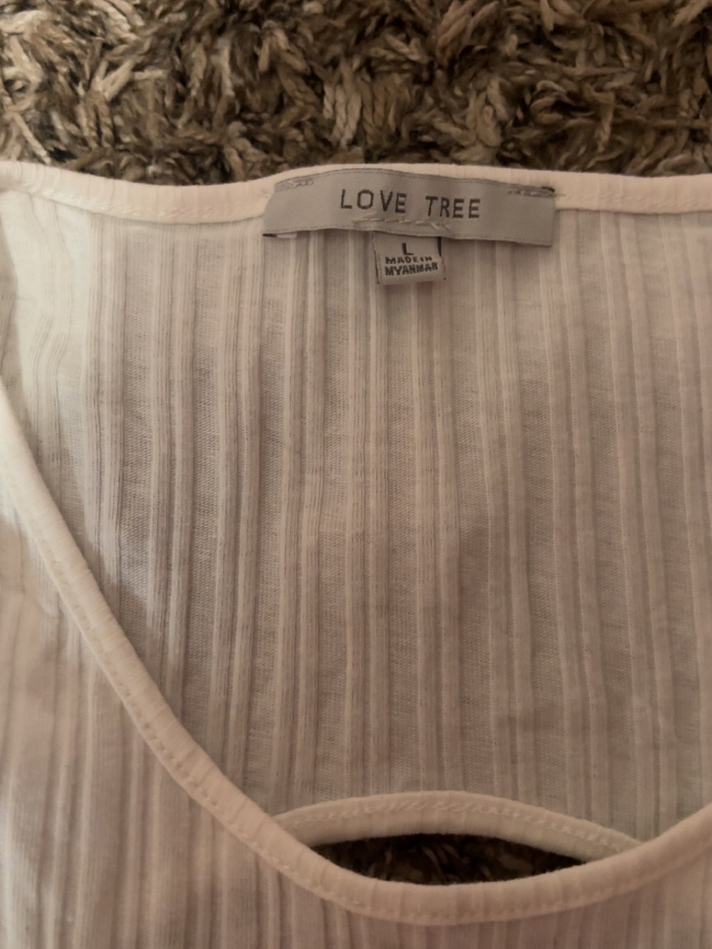 Love Tree White Ribbed Short Sleeve open back tee - Picture 2 of 3
